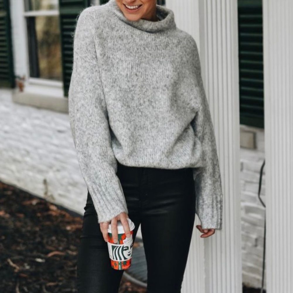 Express - Cozy Mock Neck Tunic Sweater - Light Grey - xs